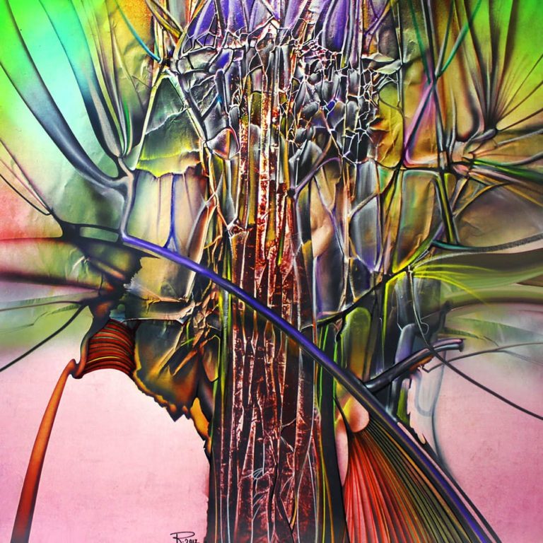 Peisaj abstract cu acrilic pe pânză. "Delimitări vegetale" © by Radu Maier