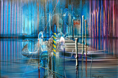 Pictură cu Veneția, acrilic pe pânză. "Gondola transcedentala" © by Radu Maier.